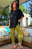 Izi Cheesecloth Button Tee Black